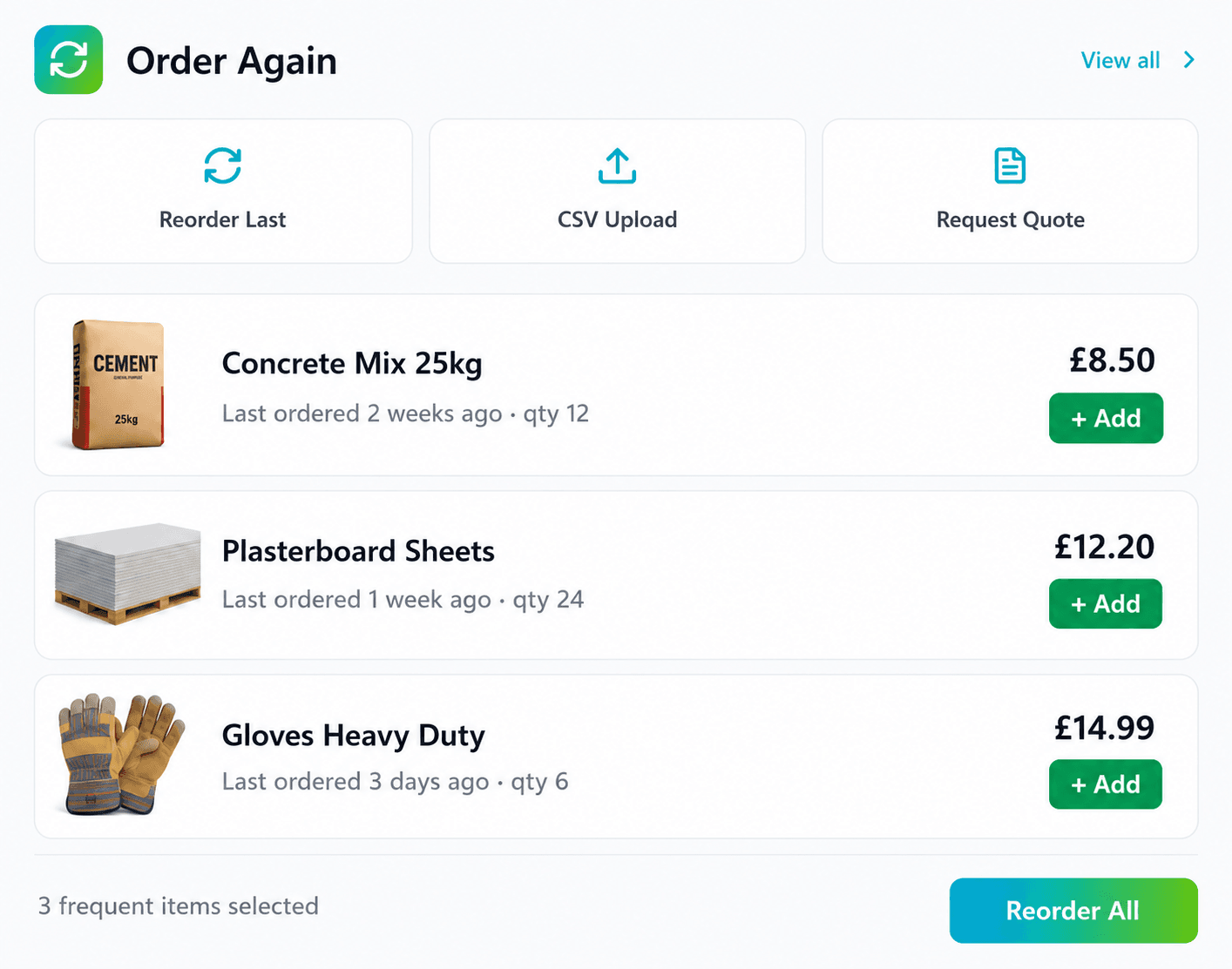 JustSell Order Again repeat ordering panel
