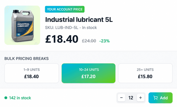 JustSell live contract pricing product card