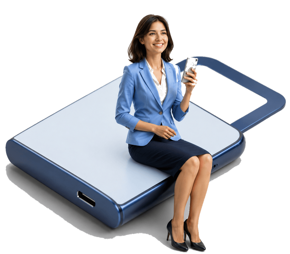 Illustration of secure data protection — a person with a padlock